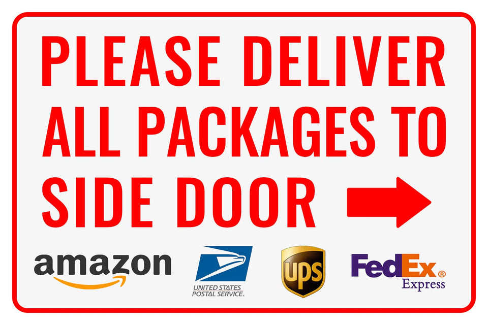 Bestylez delivery sign with side door arrow for outdoor use and clear directions.