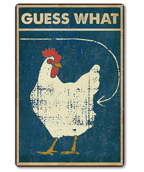 Bestylez Guess What metal sign for chicken coop adds humor and charm.