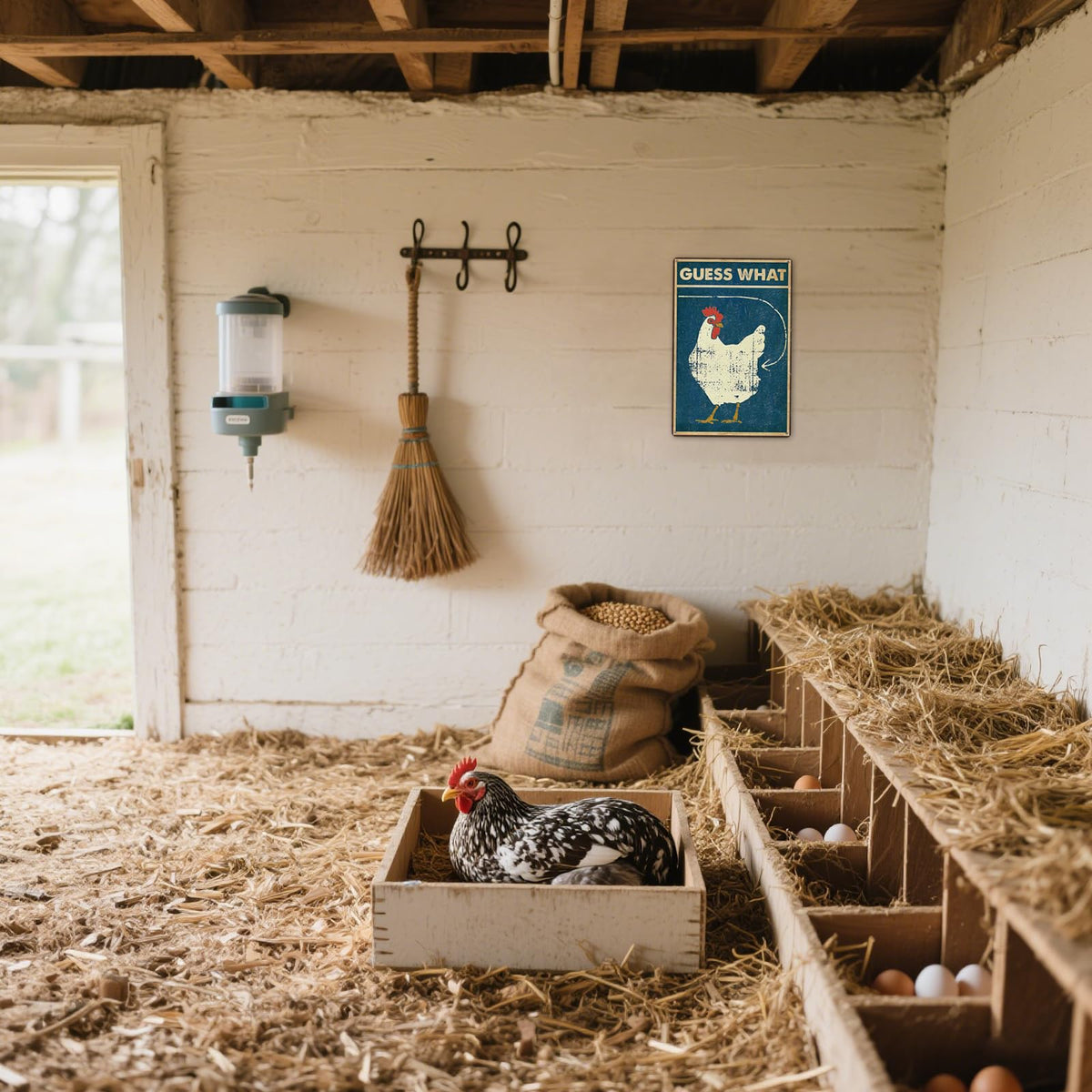 Bestylez rustic chicken sign enhances home decor with humor.