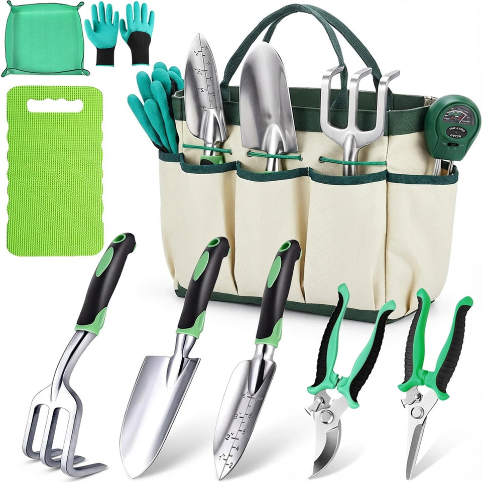 Beswill 10pcs garden tools set with trowel and rake for easy beginner gardening