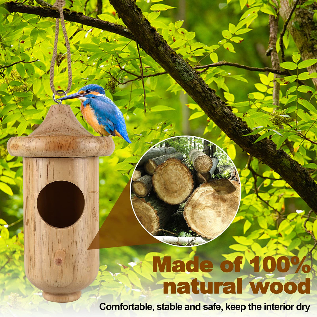 BESWORLDS Hummingbird House bottom drain promotes ventilation and a dry nest