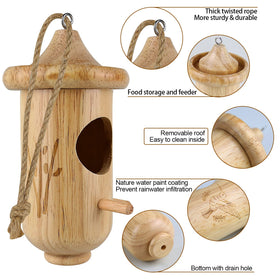 BESWORLDS Hummingbird House natural pine rustic charm for backyard decor