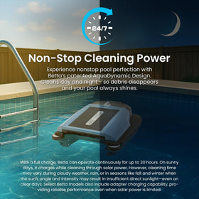 Betta Flex solar pool skimmer charging in sunlight for fast recharge