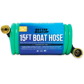 Better Boat 15ft coiled hose shows compact storage for boats and RVs