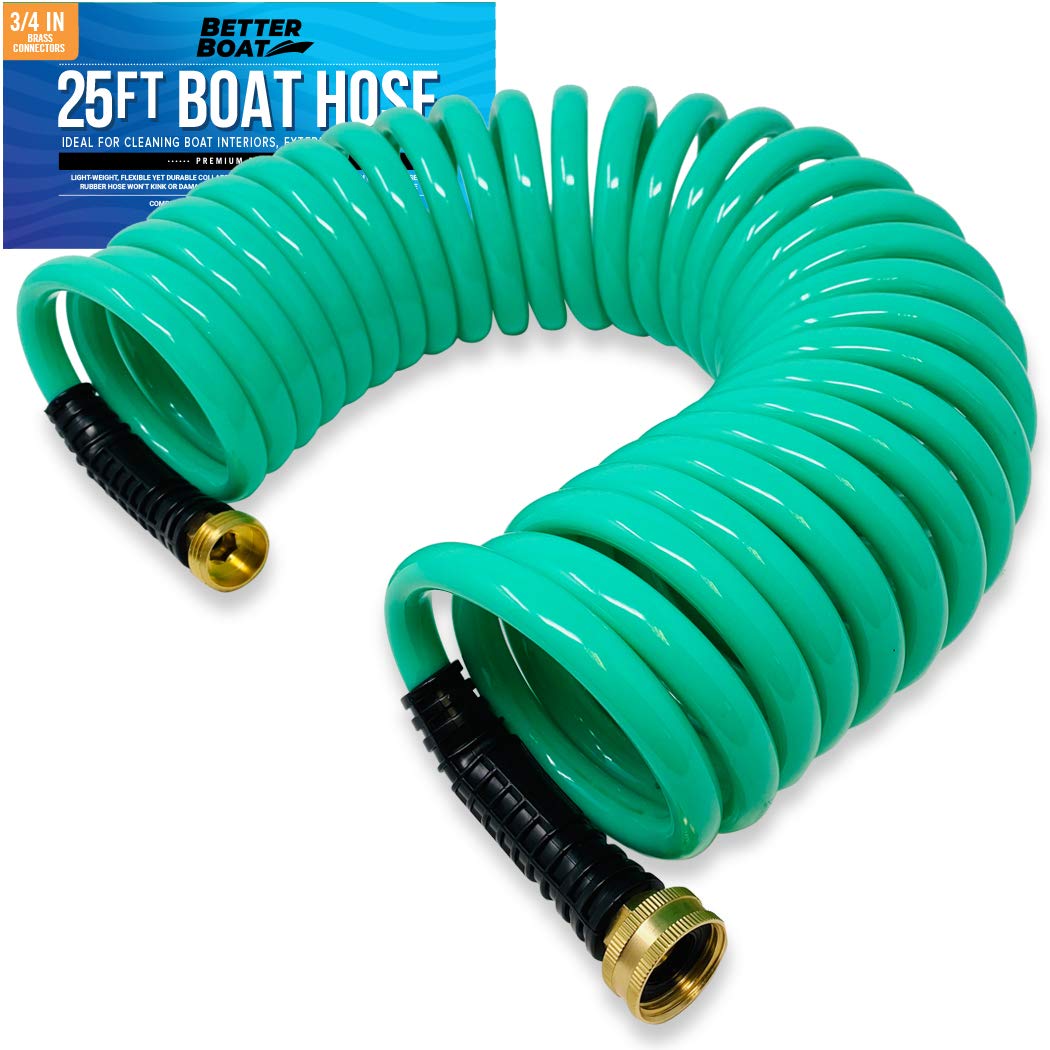 Better Boat 25ft coiled hose ready for space-saving boat storage