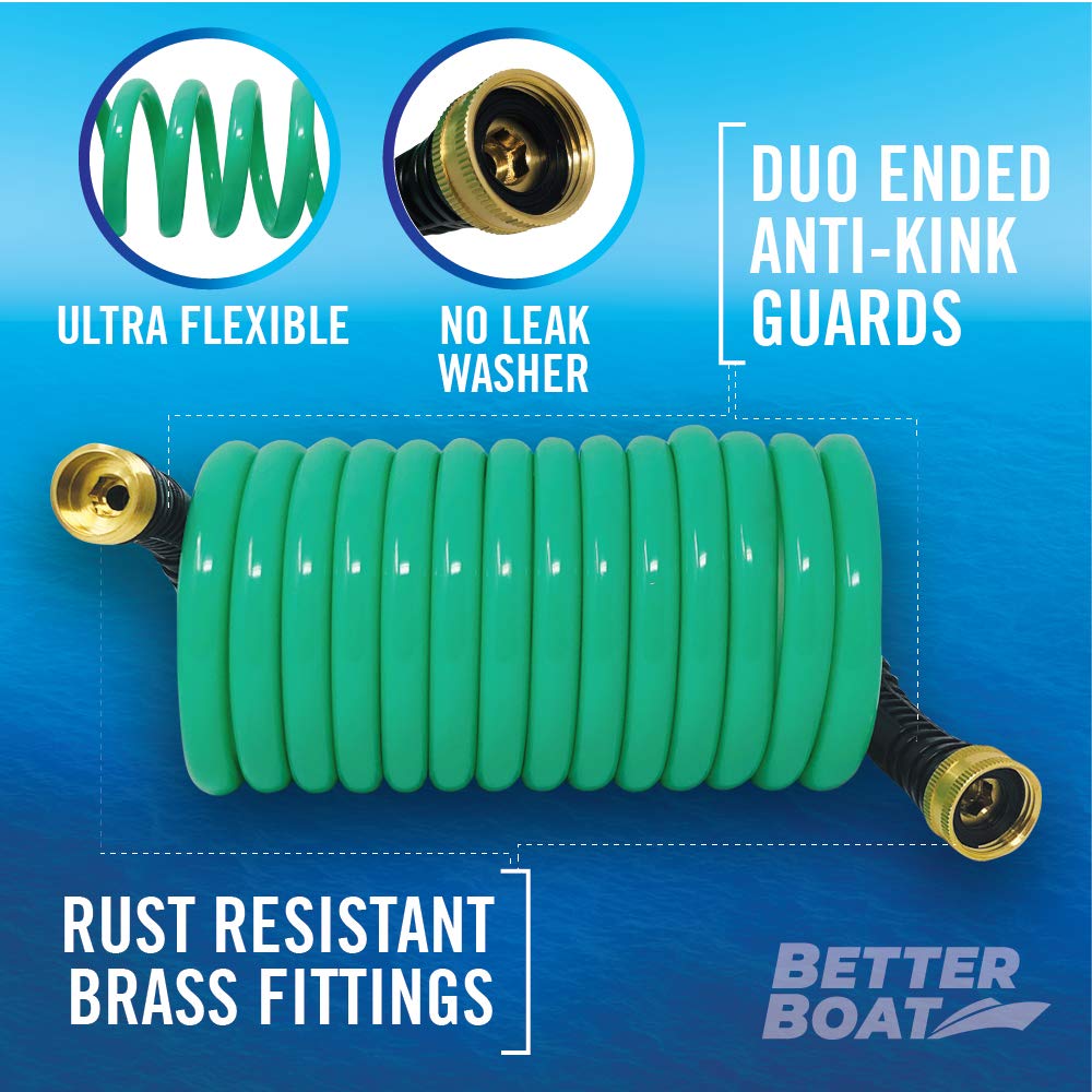 Better Boat brass connectors on the hose resist corrosion and fit standard outlets
