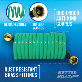 Better Boat brass connectors on the hose resist corrosion and fit standard outlets