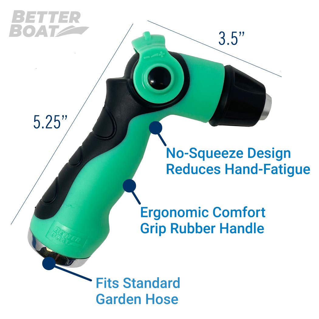 Better Boat nozzle with thumb-controlled flow for easy, fatigue-free washes.
