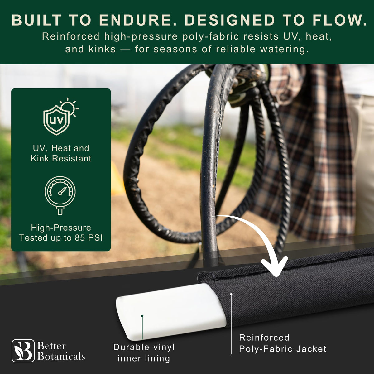 Dual-layer durability of Better Botanicals hose for seasonal outdoor use