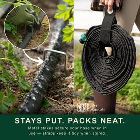 Flat kink-resistant hose stays in place for consistent watering