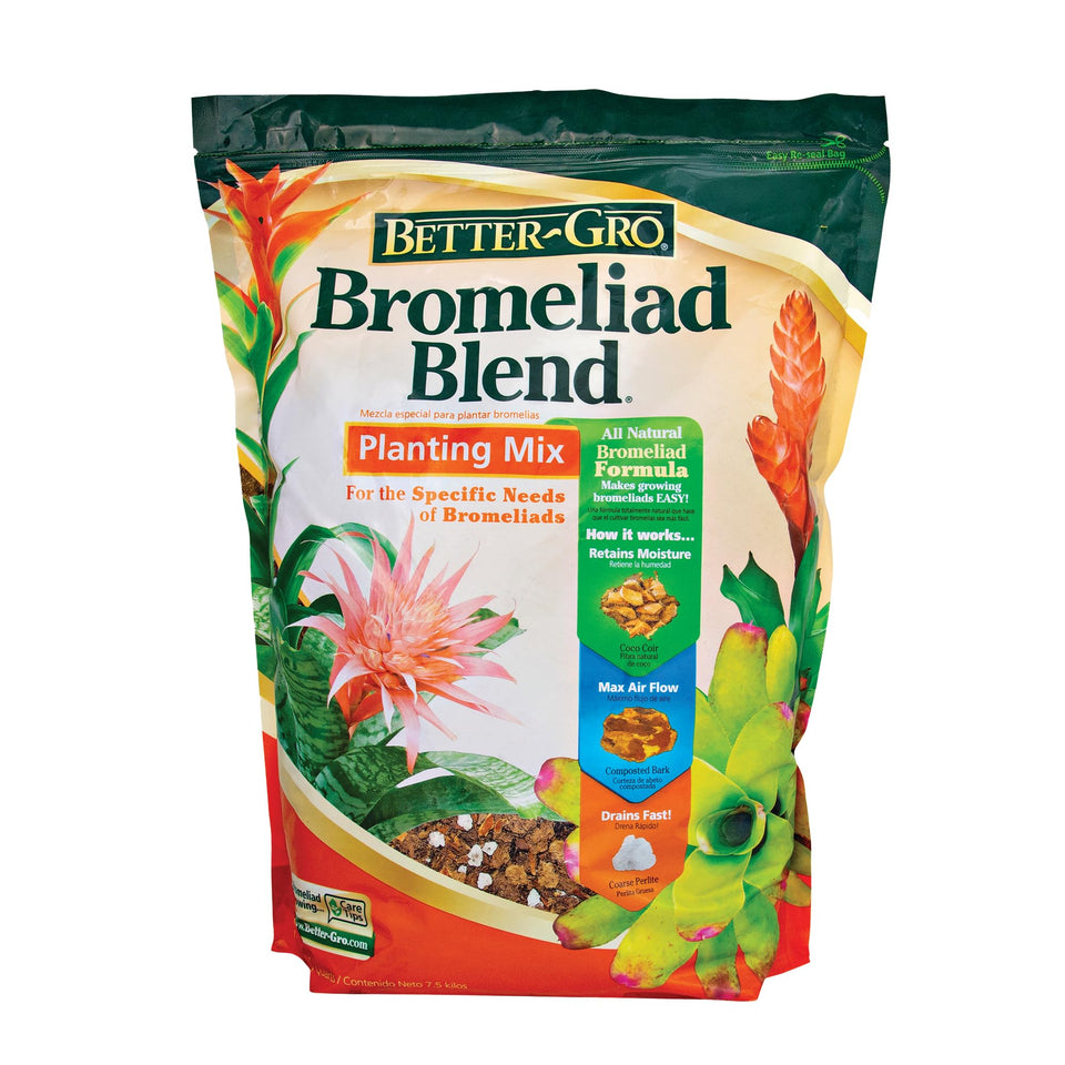Better-Gro Bromeliad Blend 8 Quart bag ready for feeding bromeliads.