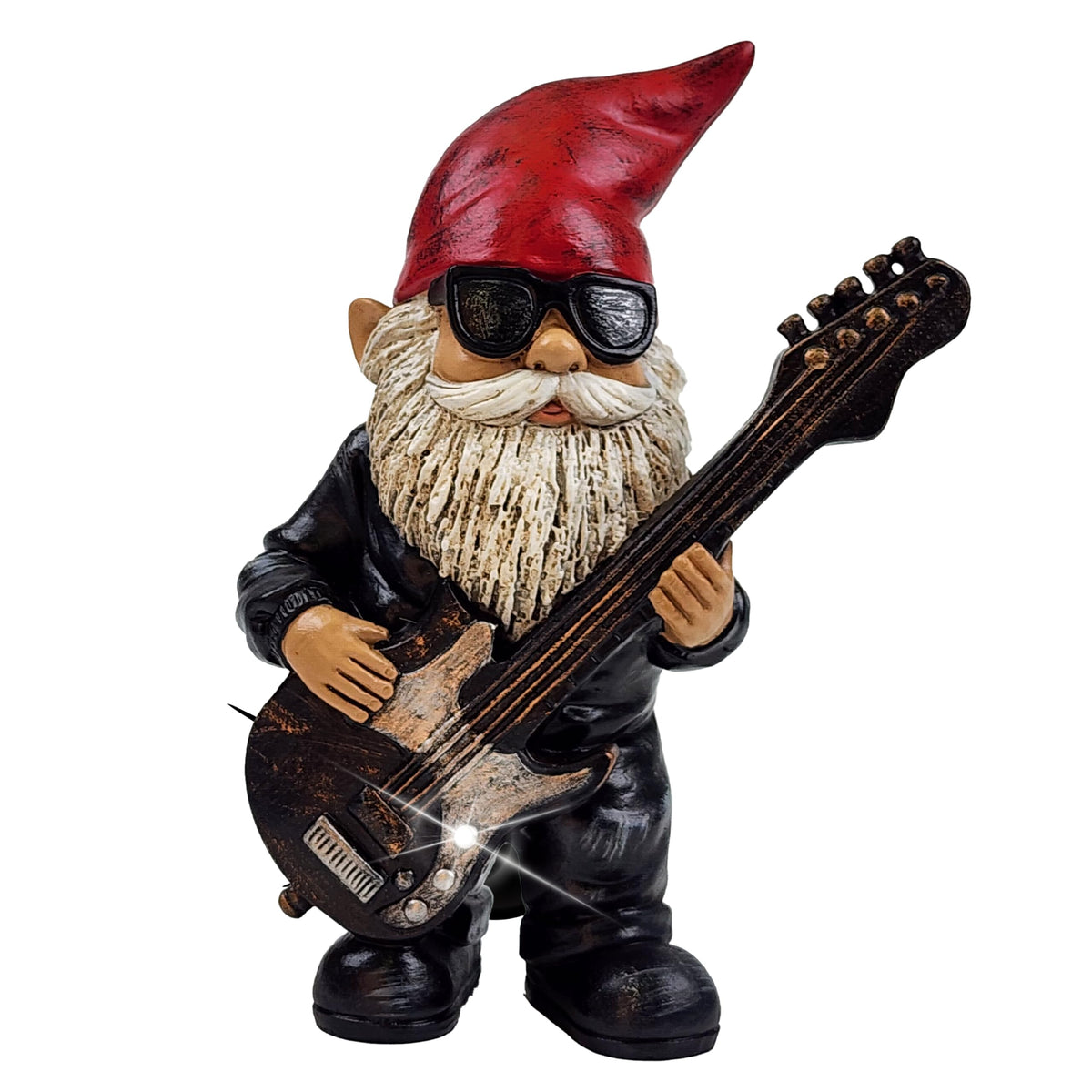 Better Office Products Rock Star Garden Gnome with solar guitar light for evening lawn ambiance