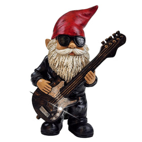 Better Office Products Rock Star Garden Gnome with solar guitar light for evening lawn ambiance