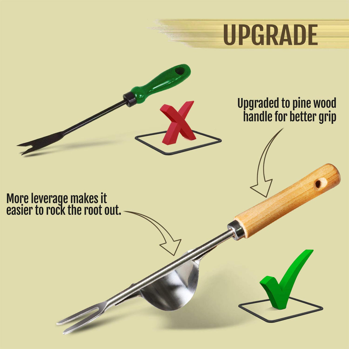 Betus notch V-shape penetrates soil to grab whole root.