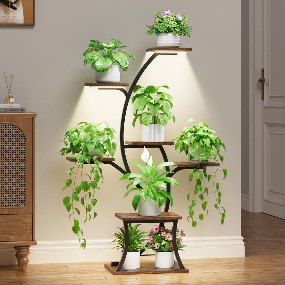 BEVAURORA plant stand with grow lights front view enhances indoor plant display