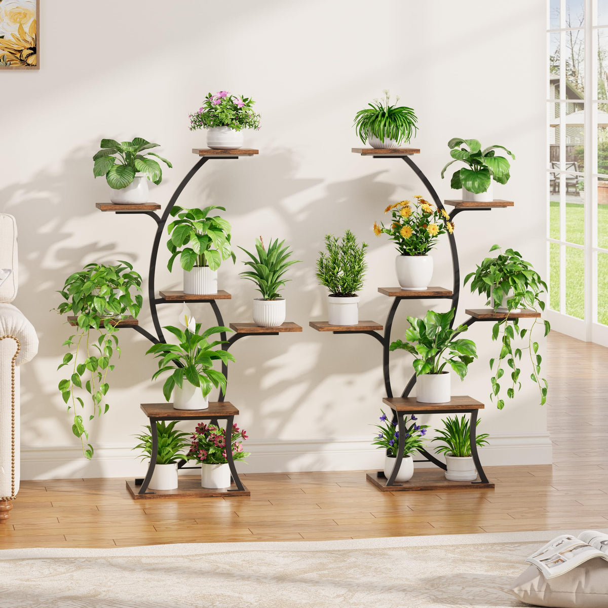 BEVAURORA corner plant shelf 7-tier layout view maximizes small-space organization