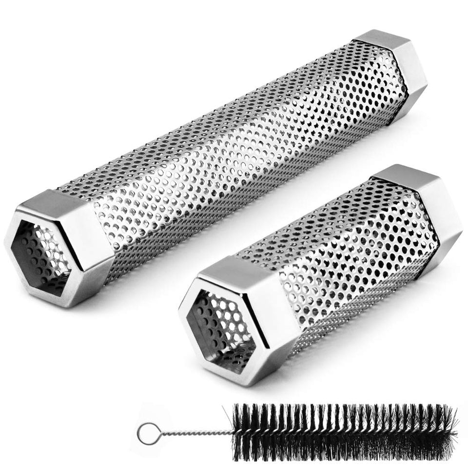 BEWAVE pellet smoker tube 6-inch in use on grill adding extra smoke