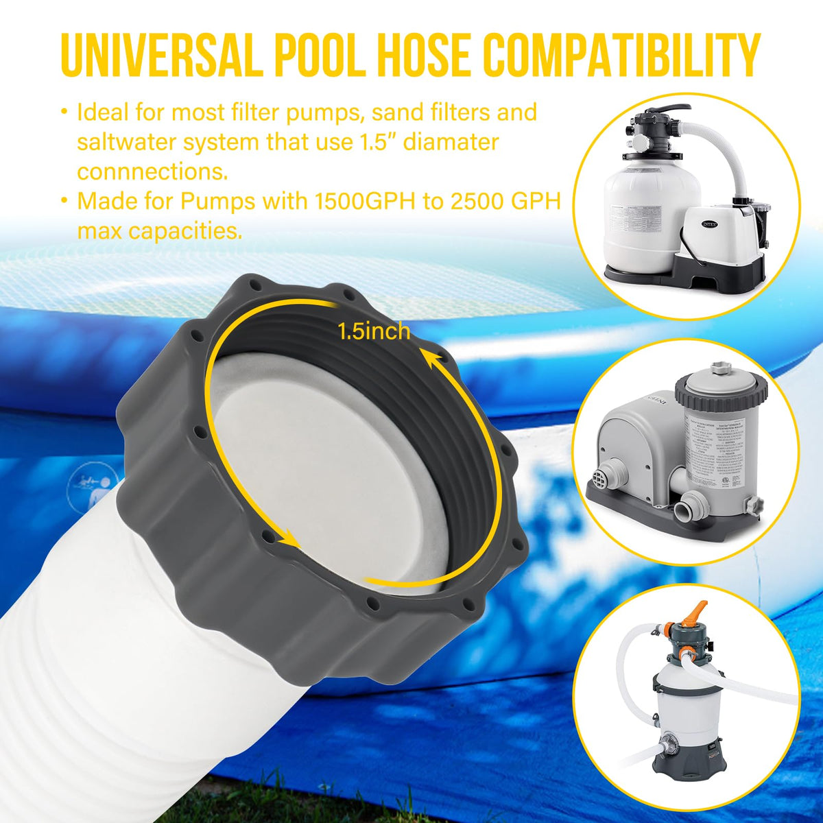 BEWAVE 1.5-inch 59-inch hoses replace worn tubing on above-ground pools easily