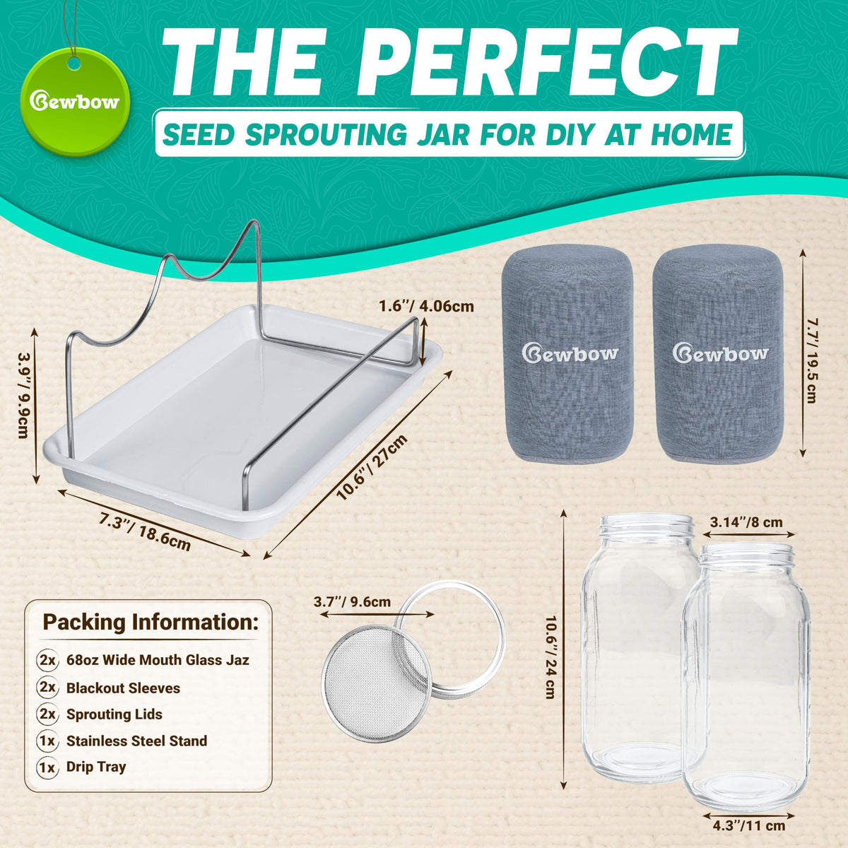 Bewbow two 2000ml mason jars support abundant sprouts in a single batch