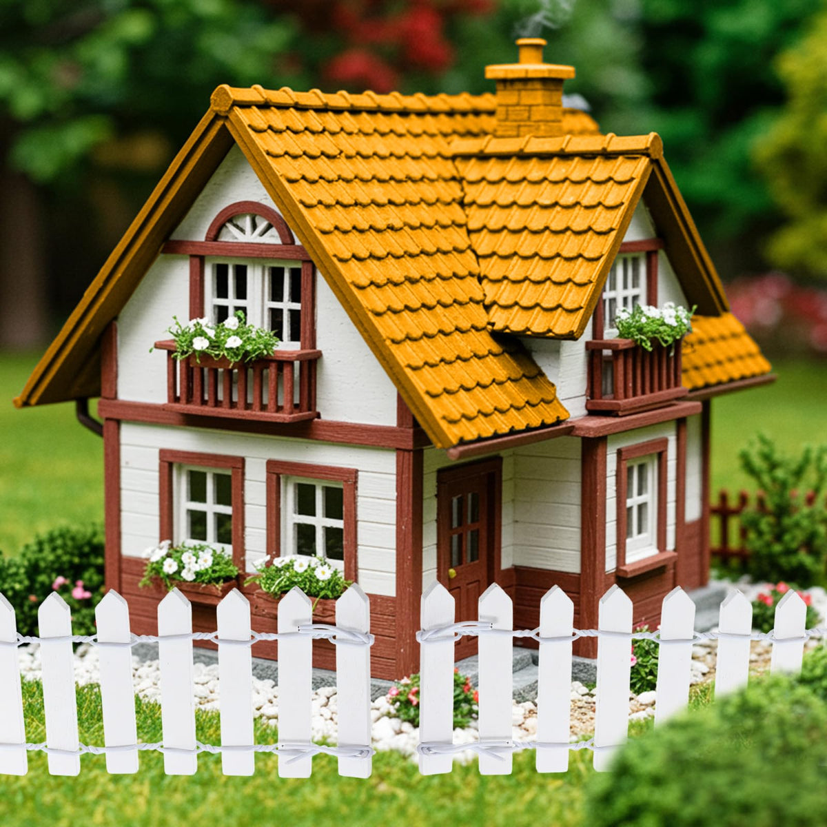 Bewudy fairy garden prop with plants, enhances scene depth.