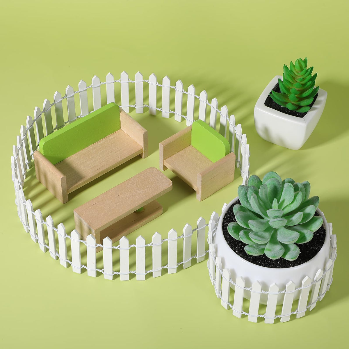 Bewudy white picket fence miniature, boundary for shelf gardens.