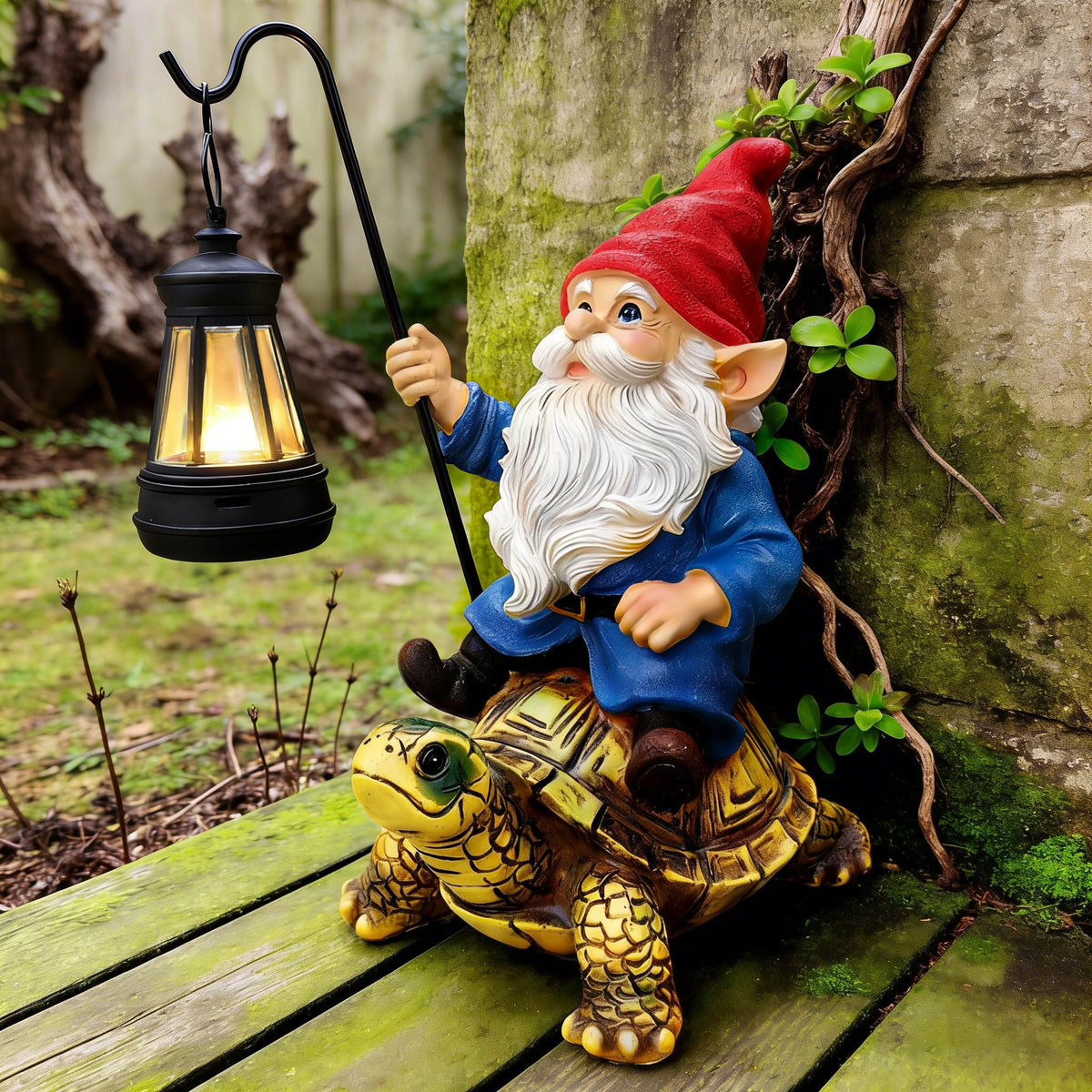 Bezseili outdoor gnome riding turtle decor for charming garden scenes