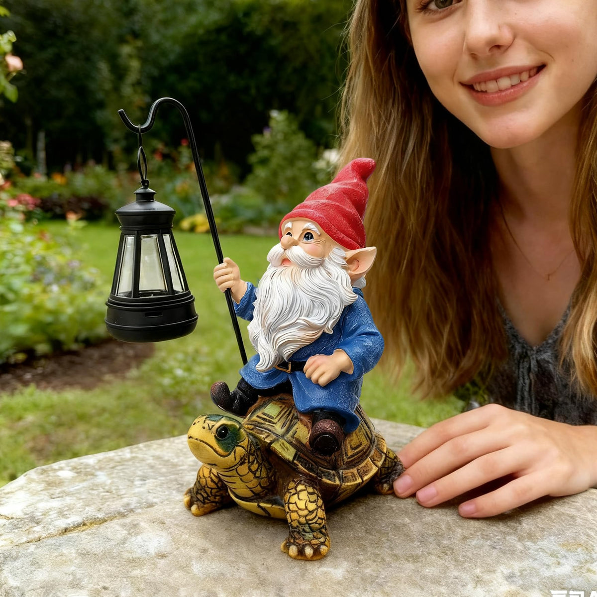 Bezseili white-beard gnome statue enhances yard or patio decor