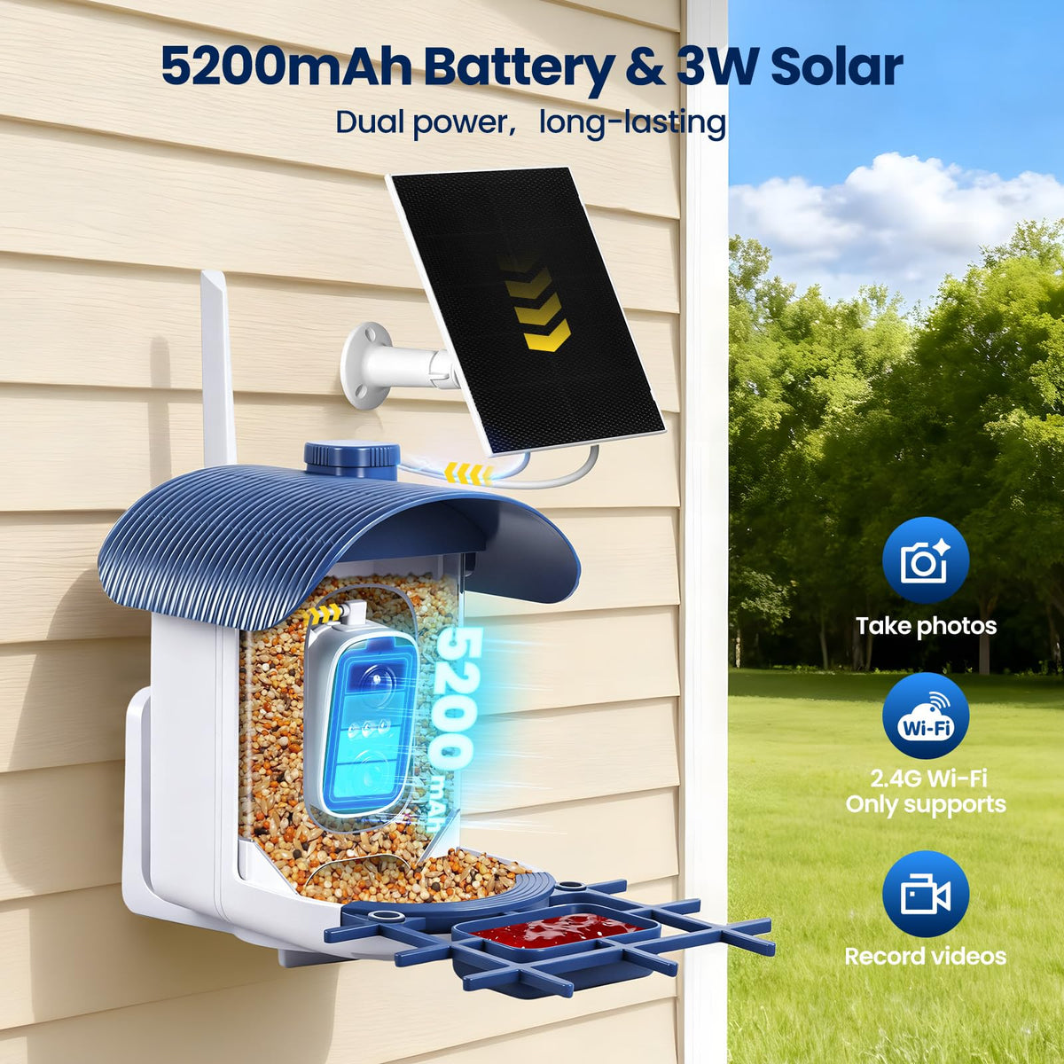 BFECUCA IP65 weatherproof housing protects the feeder in all weather