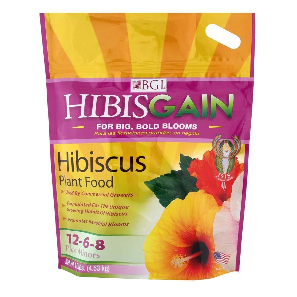 BGI Fertilizers HibisGain hibiscus fertilizer bag with resealable top for convenient monthly feeding.