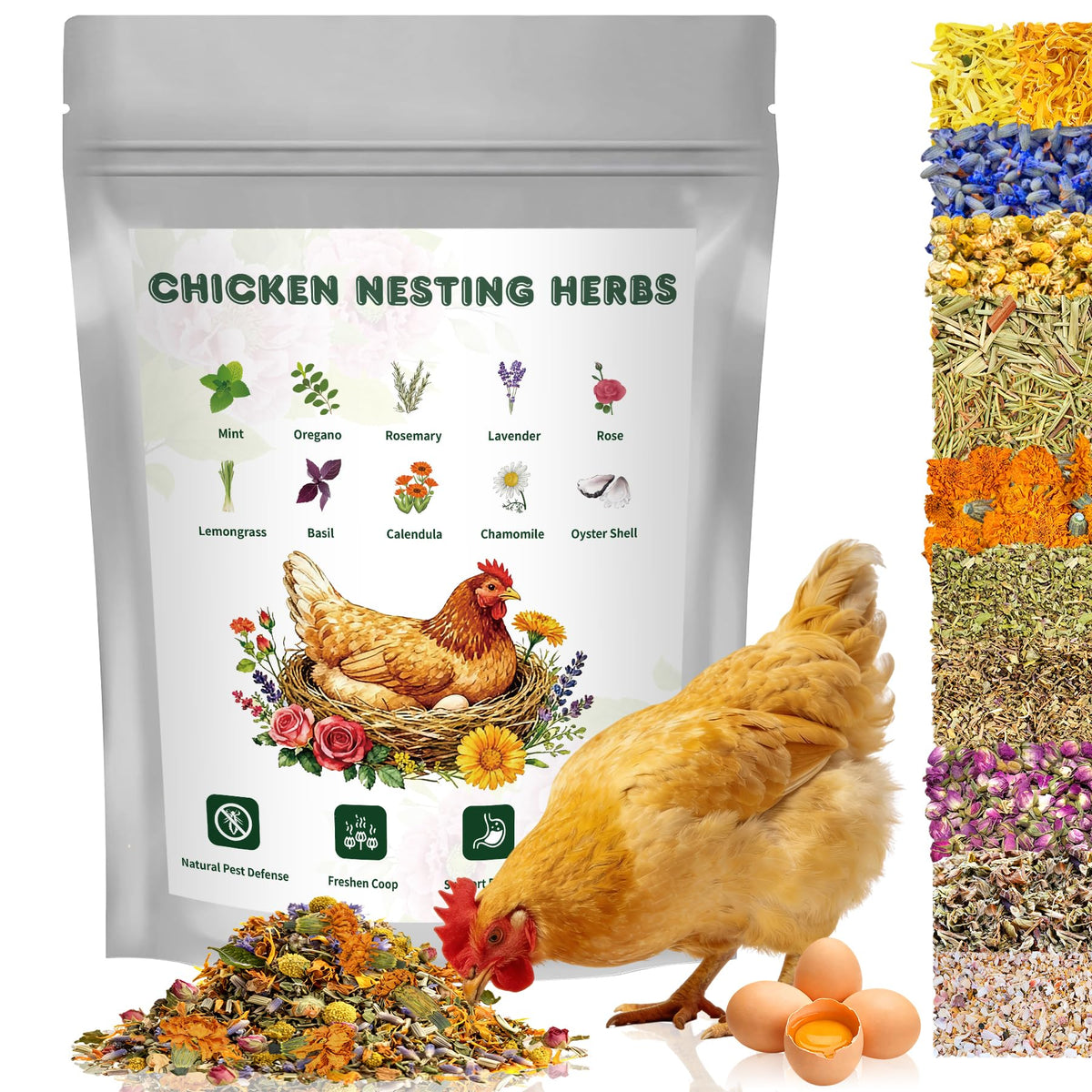 BGraceyy chicken nesting herbs jar 32oz encourages calm nesting and easy egg collection.