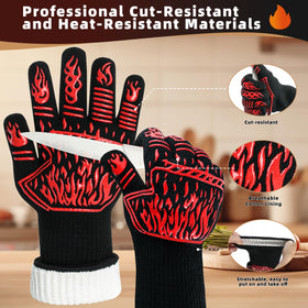 BHYTAKI BBQ gloves in use gripping a hot dish with a steady grip.