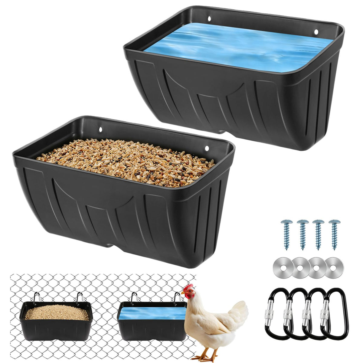 Bi Fujian chicken feeder waterer hanging setup keeps feed tidy for poultry