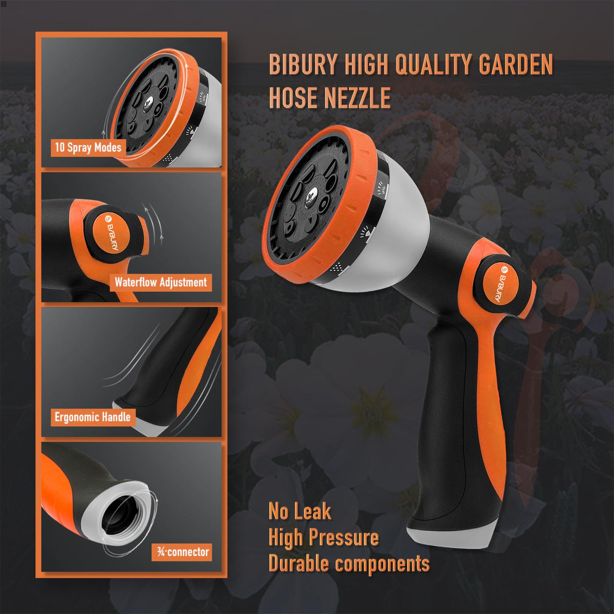 Bibury durable ABS plastic nozzle with rubber coating resists rust