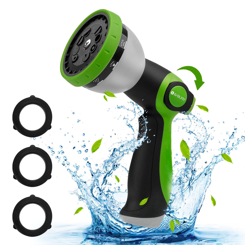 BIBURY hose nozzle with 10 patterns for efficient garden watering