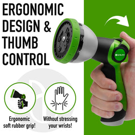 BIBURY nozzle demonstrates thumb-control operation with a comfortable grip