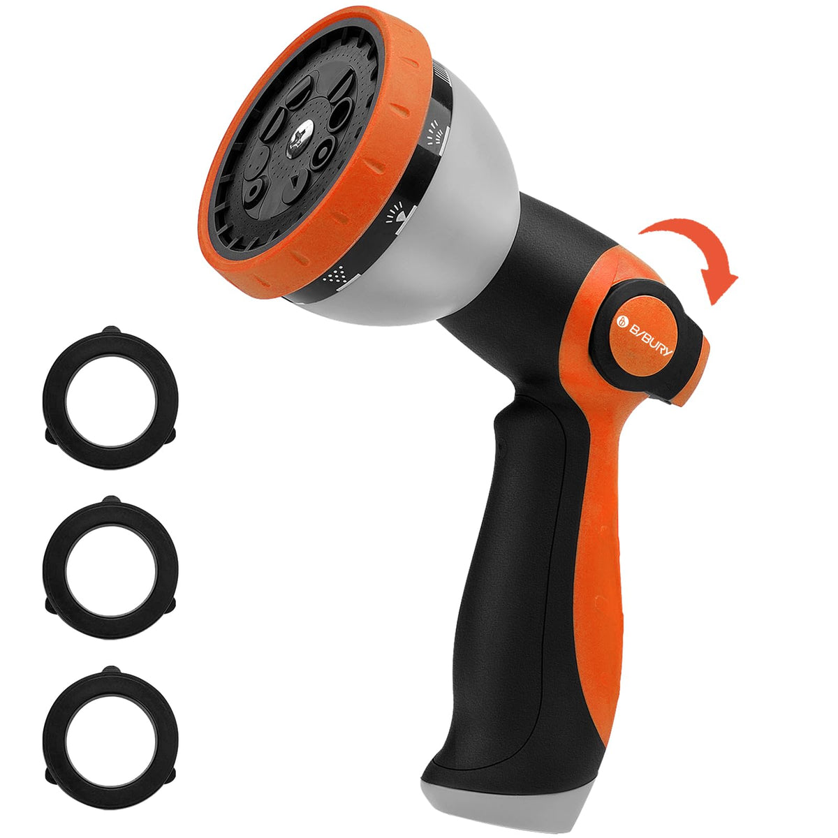 Bibury water hose nozzle with 10-pattern spray for versatile garden care