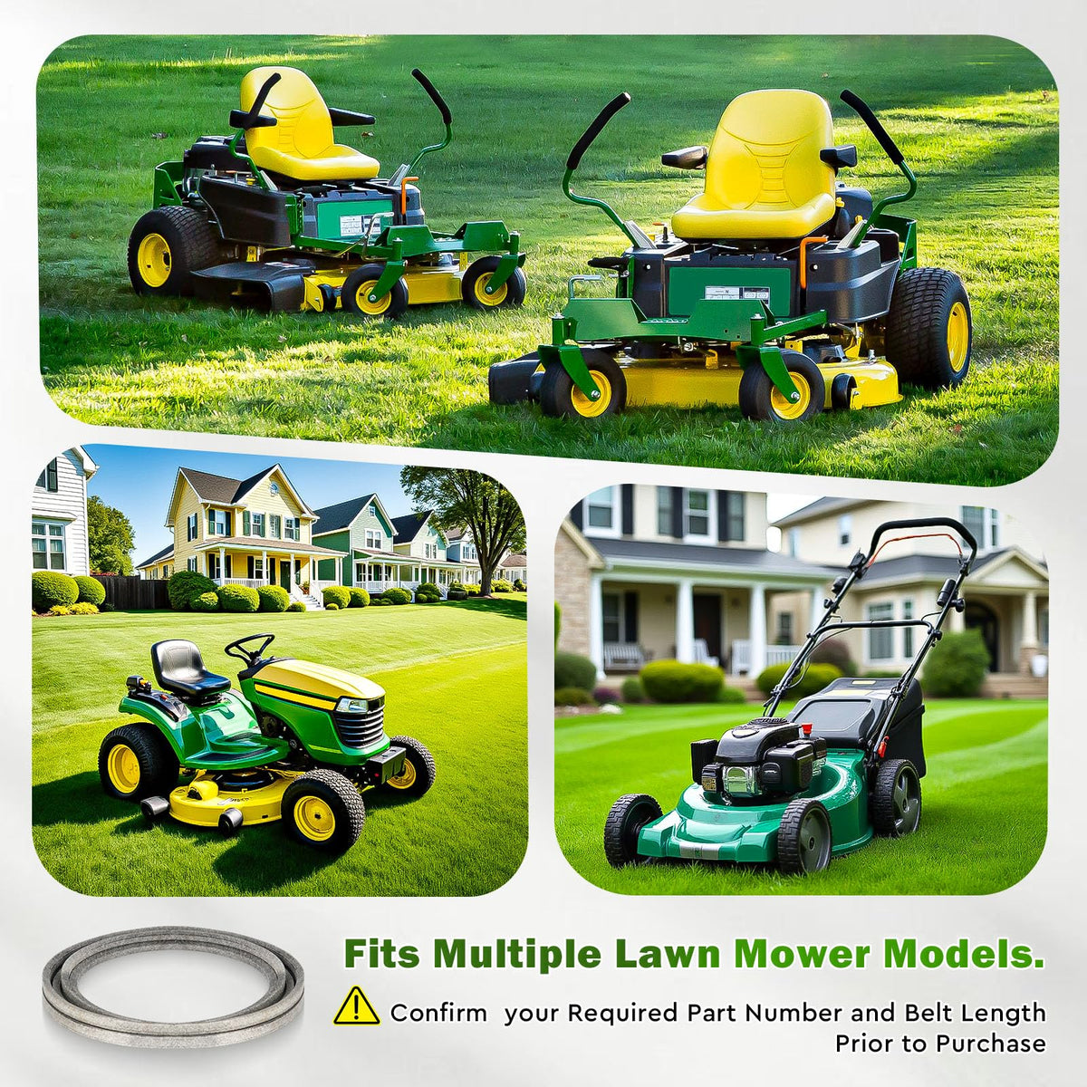 Bicentpla mower belt compatibility overview for multiple brands.