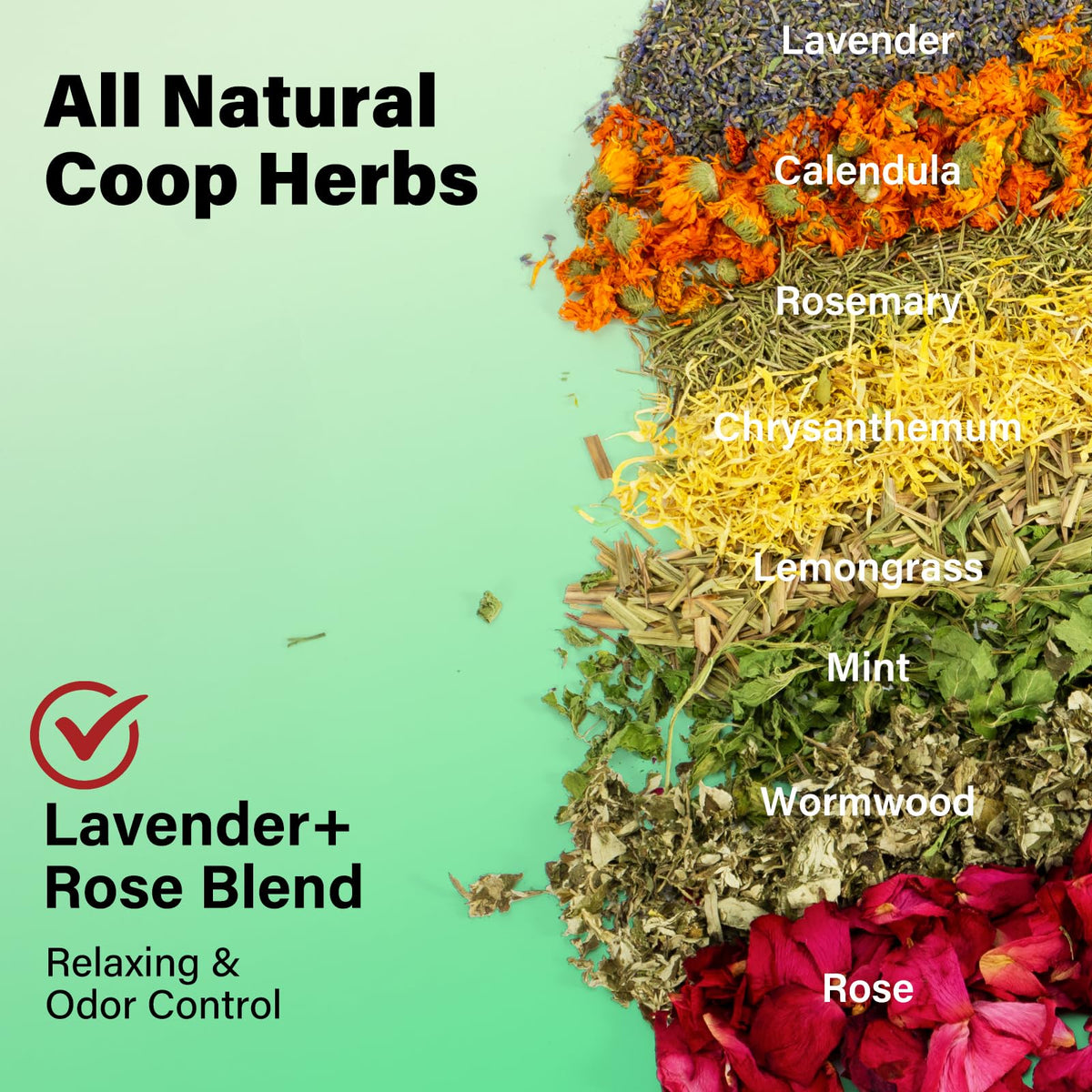 Bicrown lavender-rose-mint-aroma improves coop calm and natural odor control.