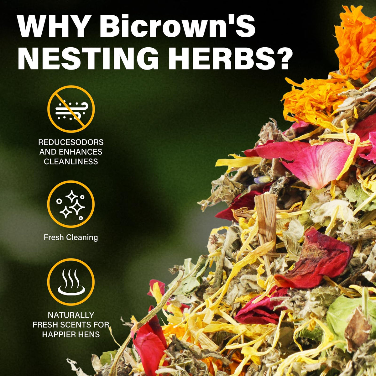 Bicrown odor-control blend helps reduce coop smells for happier hens.