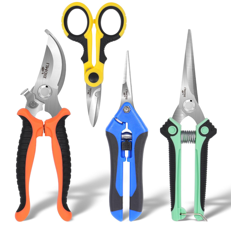 BIDMLI 4-pack garden scissors set with ergonomic grip for precise pruning.