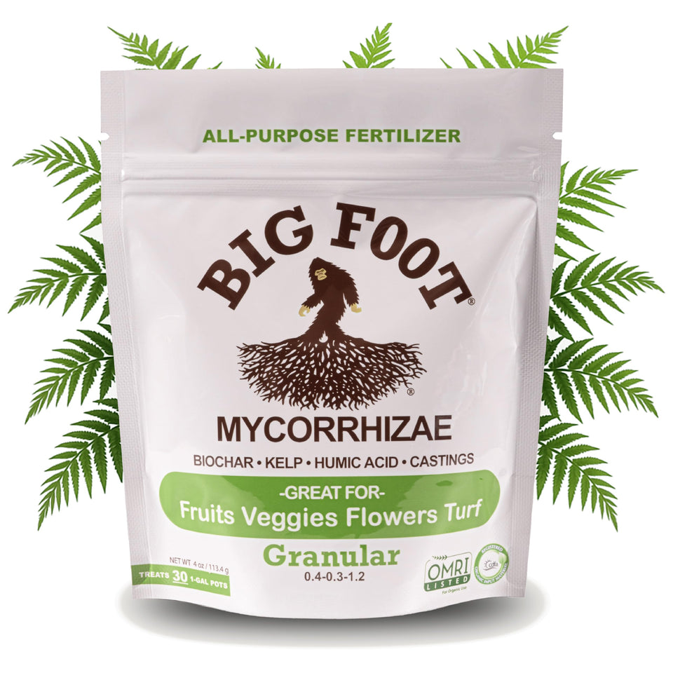 Big Foot Mycorrhizae 4oz packaging shown for easy at-home use and storage