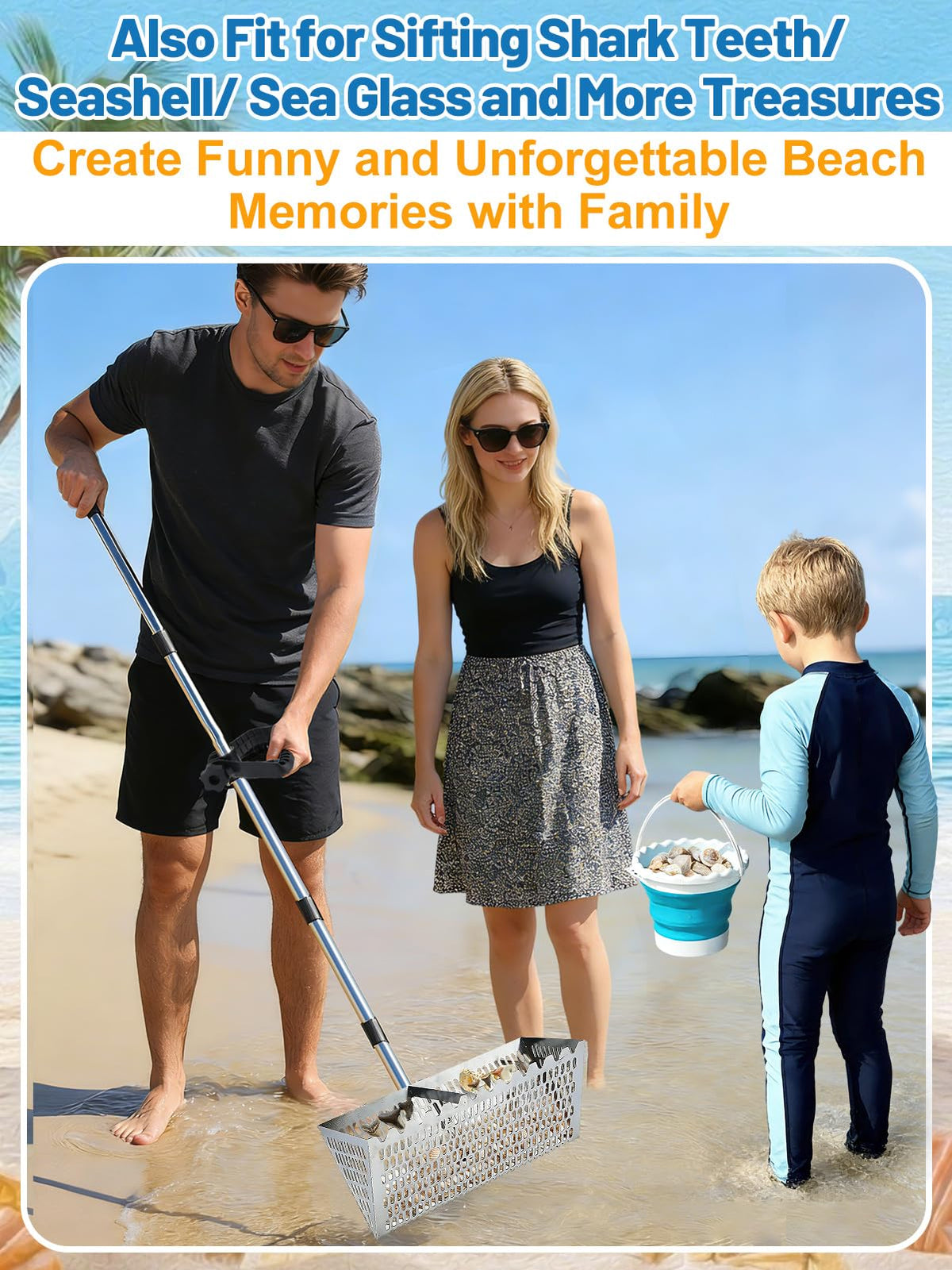 Biggun beachcombing tool supports shark teeth, shells, and sea glass hunts.