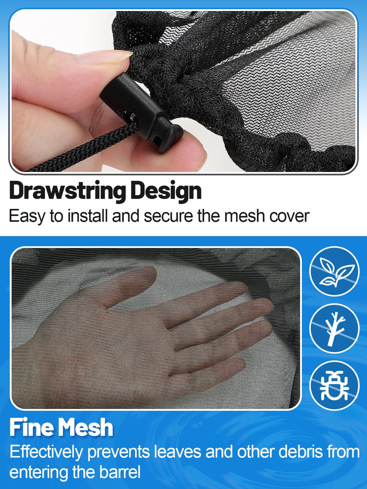 Biggun leaf and debris blocking mesh prevents water contamination.
