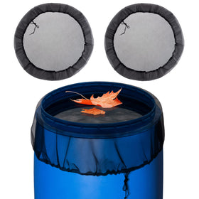 Biggun rain barrel mesh cover with drawstrings protecting two 39-inch nets