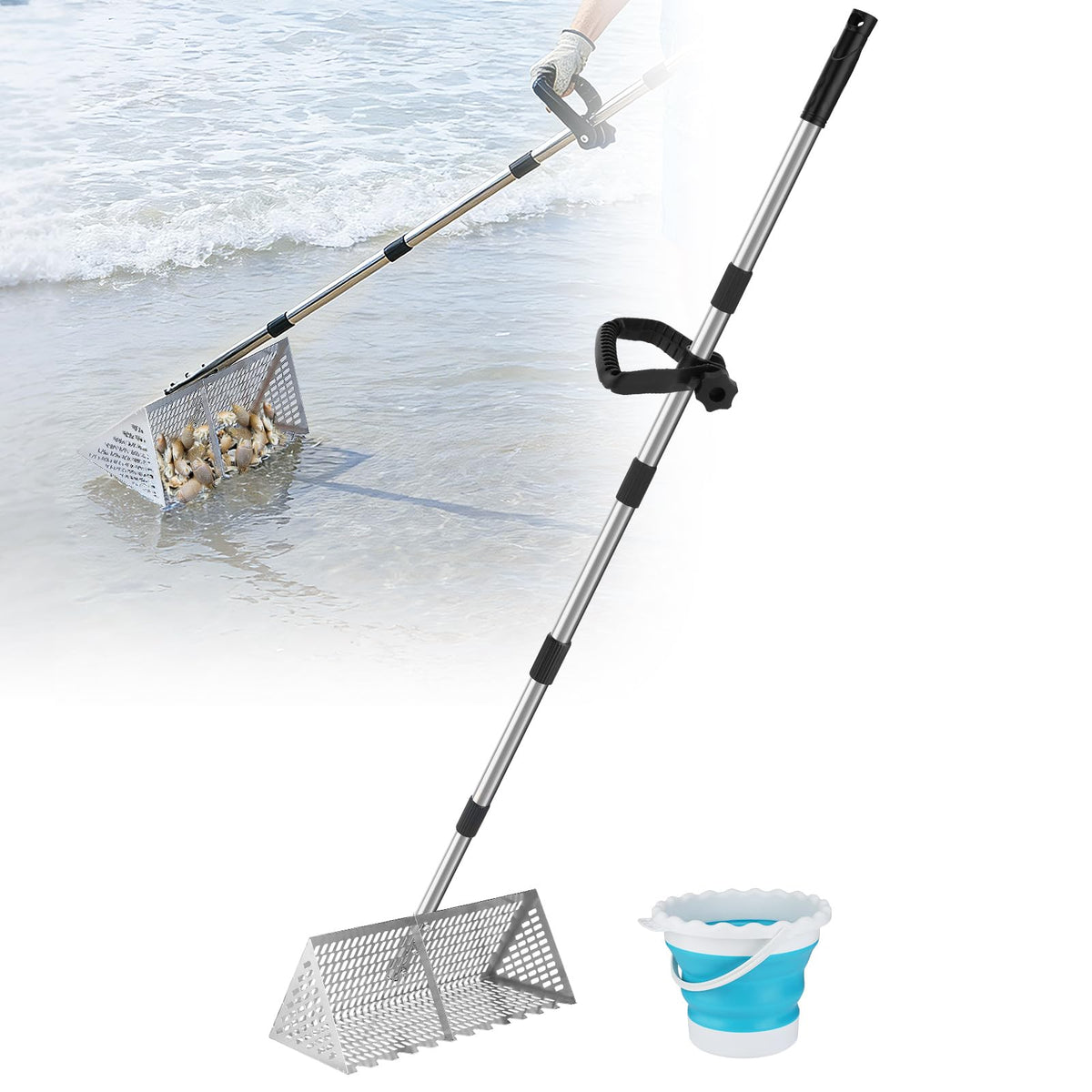 Biggun sand flea rake assembly for quick, easy beach setup.