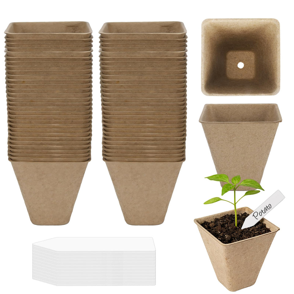 BIGIVACA 60pcs square peat pots with drainage for healthy seedlings