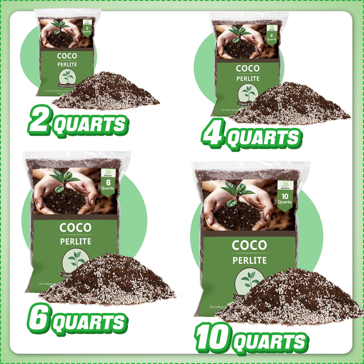 10-quart Bigmeta Coco Coir Perlite Mix volume for home gardens.