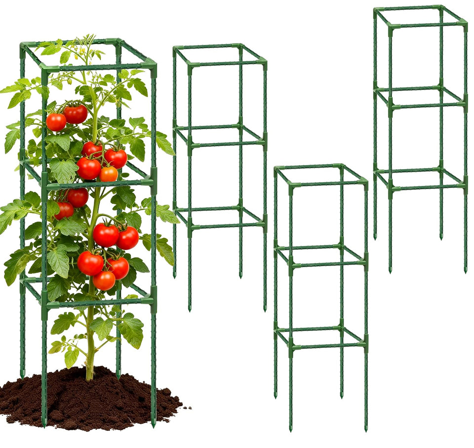 BIGNEWWANG tomato cages with no-tools assembly for quick garden setup.
