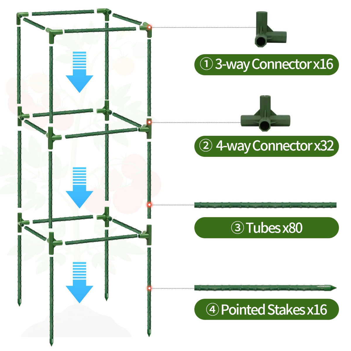 BIGNEWWANG tomato stakes height adjustment supports taller growth.