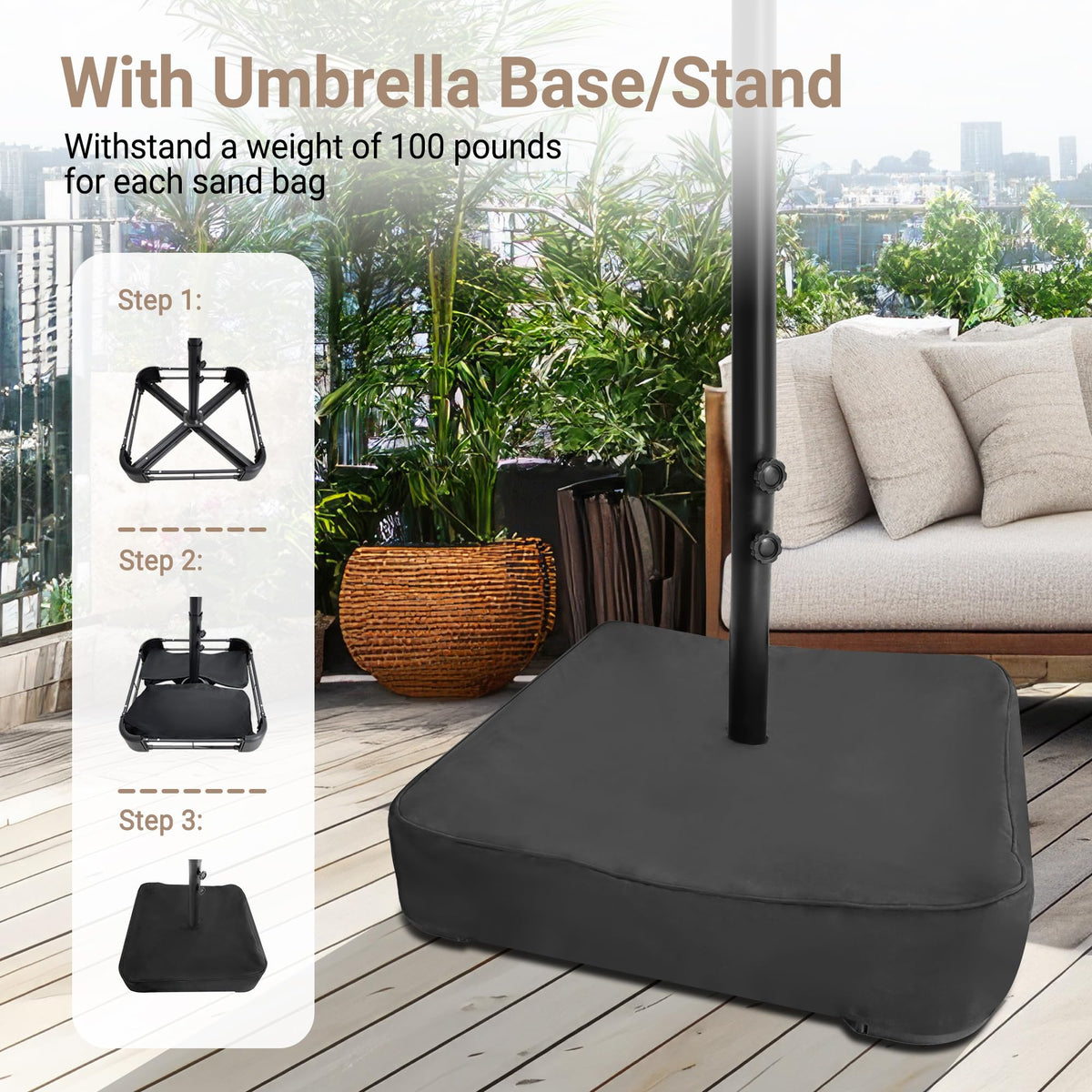 Bigroof double-sided terrace umbrella shading from multiple angles by seating.